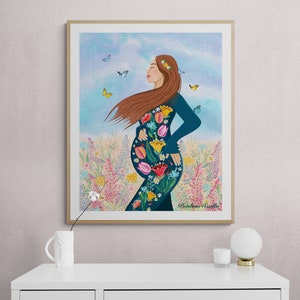 Mom in bloom Wall Hanging Art,Pregnant Woman Illustration Decor,New Mom Poster,Motherhood Art Print,Woman Illustration,Baby Shower gift idea