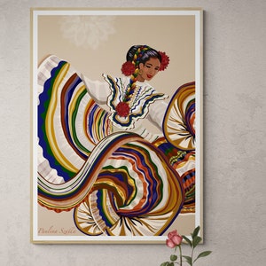 Dance in colors - mexican wall art, Latina art, mexican art print, Mexican Folk Art, Folklorico art, Mexican Decor, Mexican Wall Decor