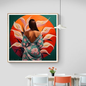 Women of Colors with Calla Lily El Salvador, Original ,Latina Mexican Guatemalan Chicano Latin American Boho Diego Rivera Style Art Print