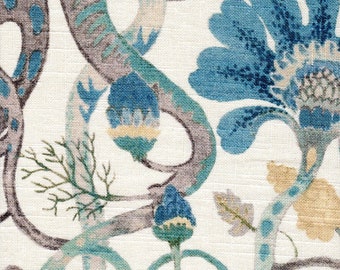 Round Tablecloth in Tudor Antique Blue Jacobean Floral, Tree of Life, Large Scale Multi-Color
