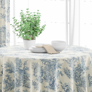 Round Tablecloth in Pastorale #2 Blue on Cream French Country Toile
