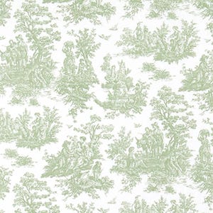 Rod Pocket Curtain Panels Pair in Jamestown Sage Green Colonial Country Toile