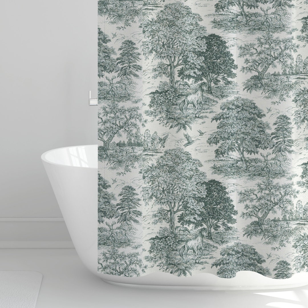 Stall Shower Curtain in Yellowstone Green Country Toile: Scenic Design ...