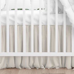 Gathered Crib Skirt in Berlin Sand Beige Ticking Stripe on Cream
