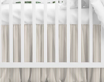 Gathered Crib Skirt in Berlin Sand Beige Ticking Stripe on Cream