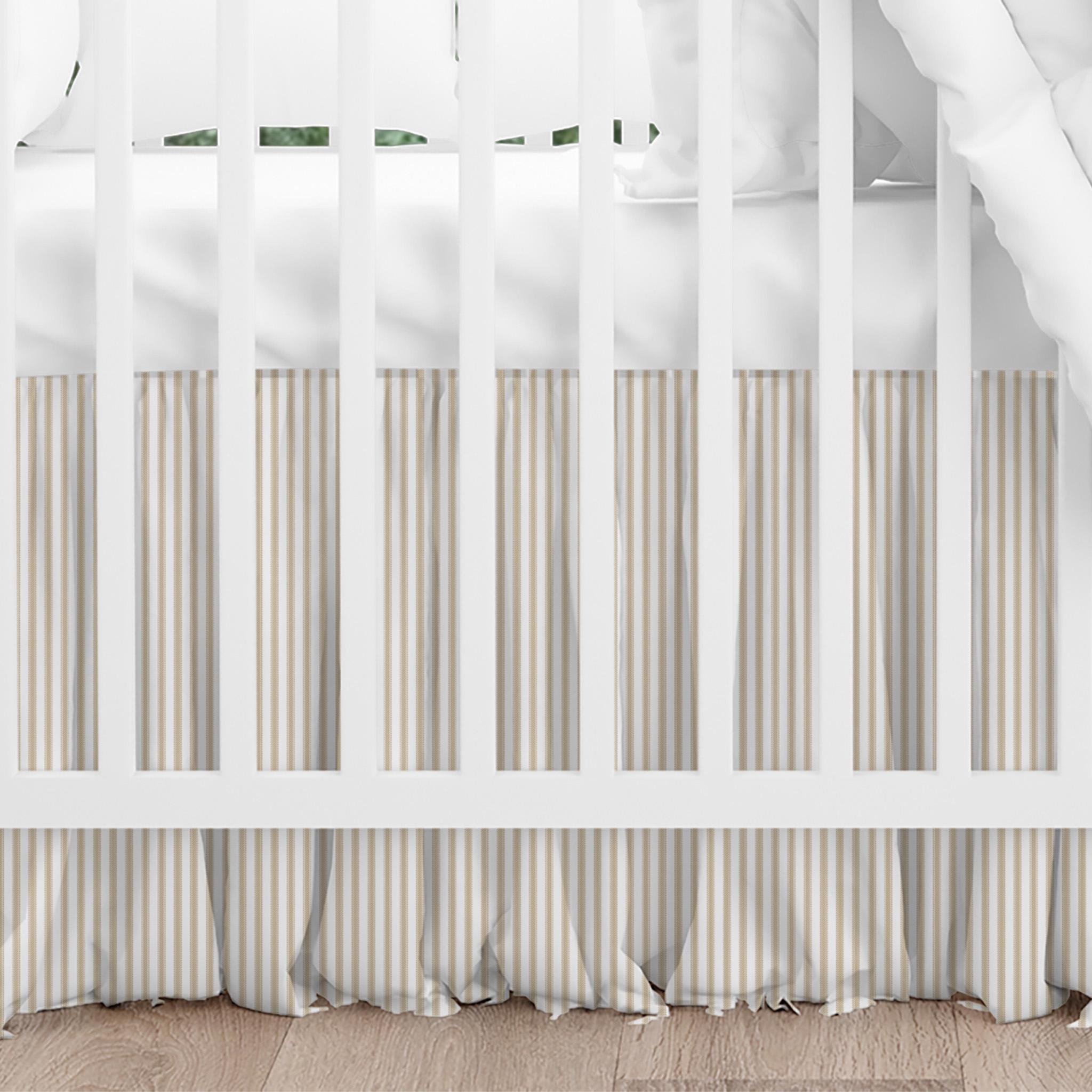 Gathered Crib Skirt in Berlin Sand Beige Ticking Stripe on Cream