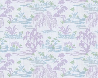 Empress Swag Valance in Meadow Orchid Lavender Watercolor Toile Landscape