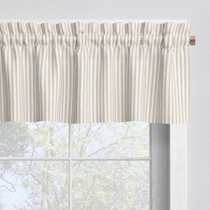 Tailored Valance in Berlin Sand Beige Ticking Stripe on Cream