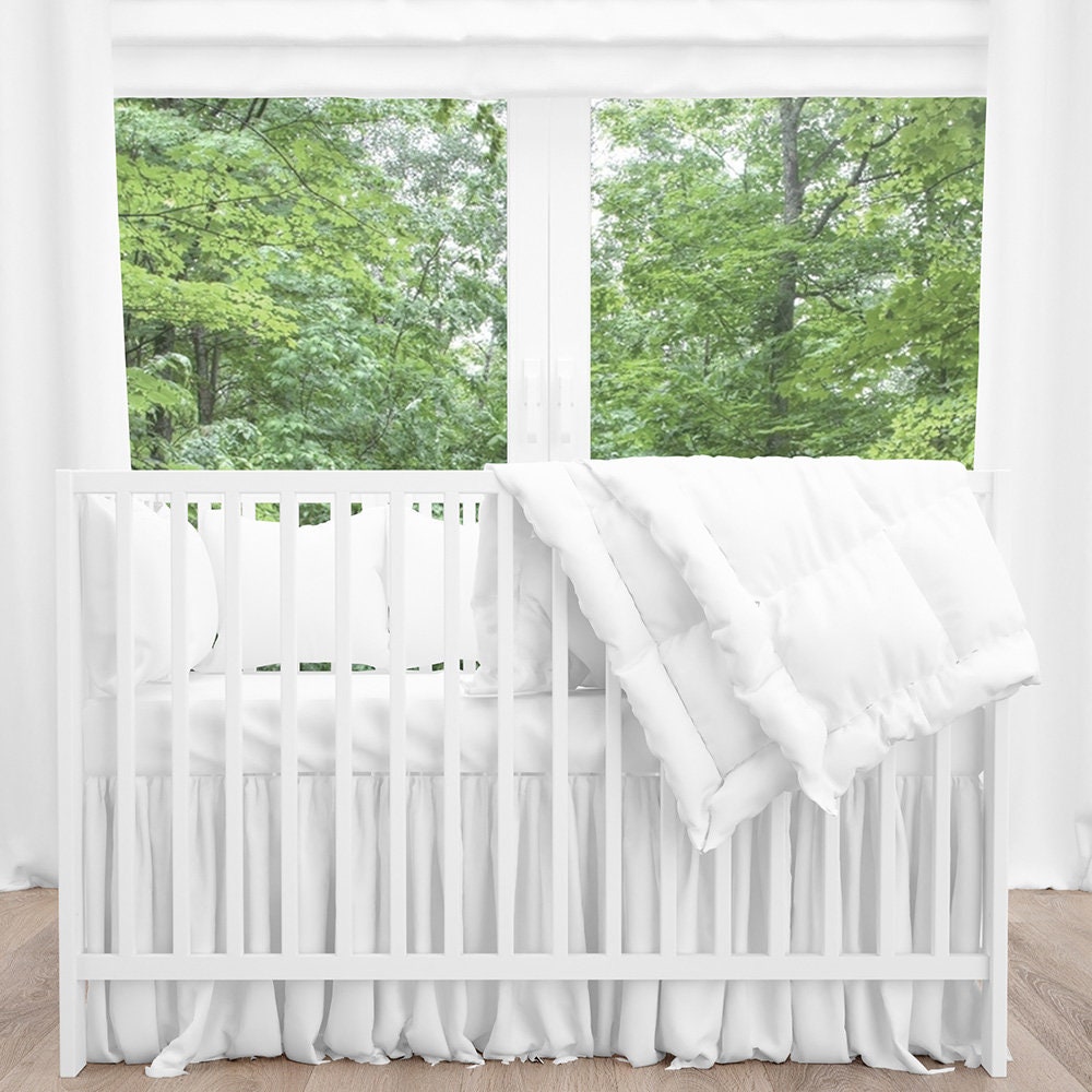 Gathered Crib Skirt in Farmhouse Aqua Blue Gingham Check on Cream Etsy Canada