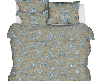 Duvet Cover in Pastorale #88 Blue on Beige French Country Toile