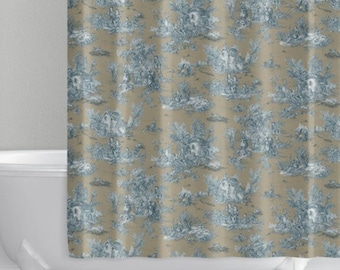 Shower Curtain in Pastorale #88 Blue on Beige French Country Toile