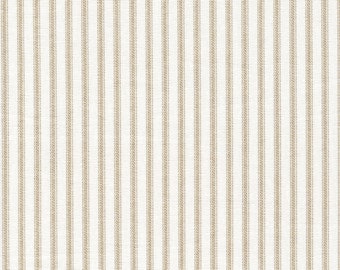 Rod Pocket Curtain Panels Pair in Farmhouse Beige Ticking Stripe on Cream