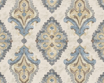 Fabric Cut Yardage in Queen Harbor Blue Medallion Watercolor- Large Scale