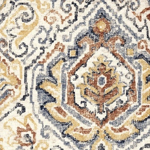 Scalloped Valance in Cathell Saffron Yellow Medallion Weathered Persian Rug Design- Large Scale