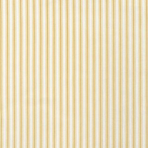 May include: A white fabric with thin, vertical, yellow stripes. The fabric has a subtle texture.