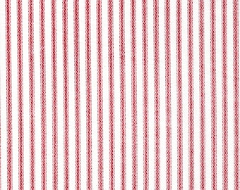 Fabric Cut Yardage in Classic Pompeian Dark Red Ticking Stripe on White