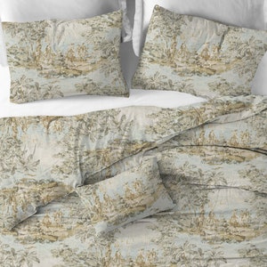 Duvet Cover in Bosporus Flax Renaissance Toile, Reversible- Blue, Green, Ivory