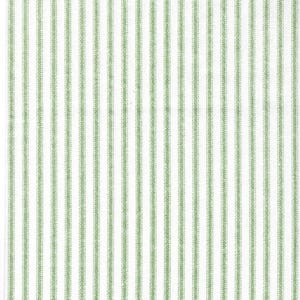 May include: Close-up of a fabric with a repeating pattern of vertical green stripes on a white background. The stripes are evenly spaced and create a textured appearance, suitable for various textile projects.