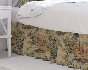 Gathered Bed Skirt in Bosporus Antique Red Renaissance Toile