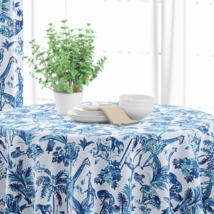 Round Tablecloth in Meru Commodore Blue, Cancun Blue Safari Animal Toile
