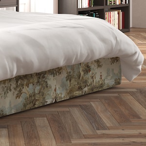 Tailored Bed Skirt in Avondale Vintage Sportsman Toile- Hunting, Fishing