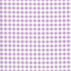May include: White fabric with a purple gingham pattern.