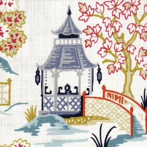 Scalloped Valance in Shoji Summer Oriental Toile, Multicolor Chinoiserie