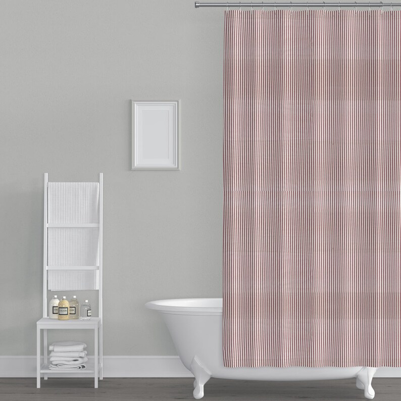 Shower Curtain in Farmhouse Red Ticking Stripe on Beige Etsy