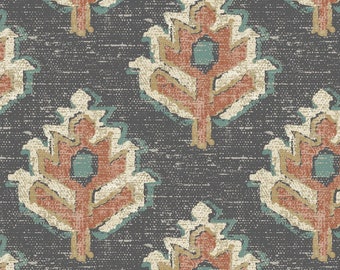 Tailored Valance in Carter Clay Block Print Botanical Design- Small Scale
