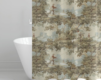 Shower Curtain in Avondale Vintage Sportsman Toile- Hunting, Fishing