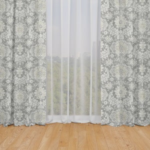 Floral Damask Curtain Panels: Pale Gray Belmont Mist, Set of 2