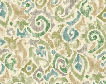 Scalloped Valance in Jester Bay Green Paisley Watercolor