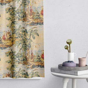 Toile Cafe Curtain Panels: Linen Blend Renaissance Print, Bosporus Billiard