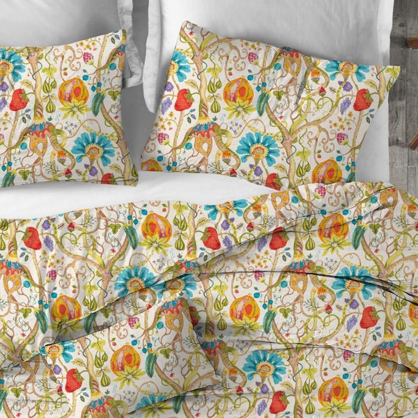 Duvet Cover in Tudor Summer Jacobean Floral, Tree of Life, Large Scale Multi-Color