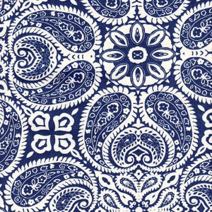 Tailored Bed Skirt in Tibi Navy Blue Geometric Paisley Bandana