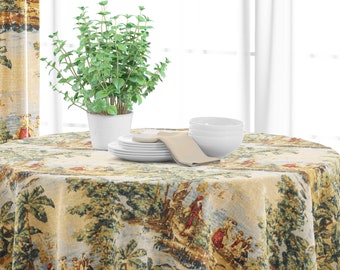 Round Tablecloth in Bosporus Billiard Renaissance Toile- Blue, Green, Gold, Red
