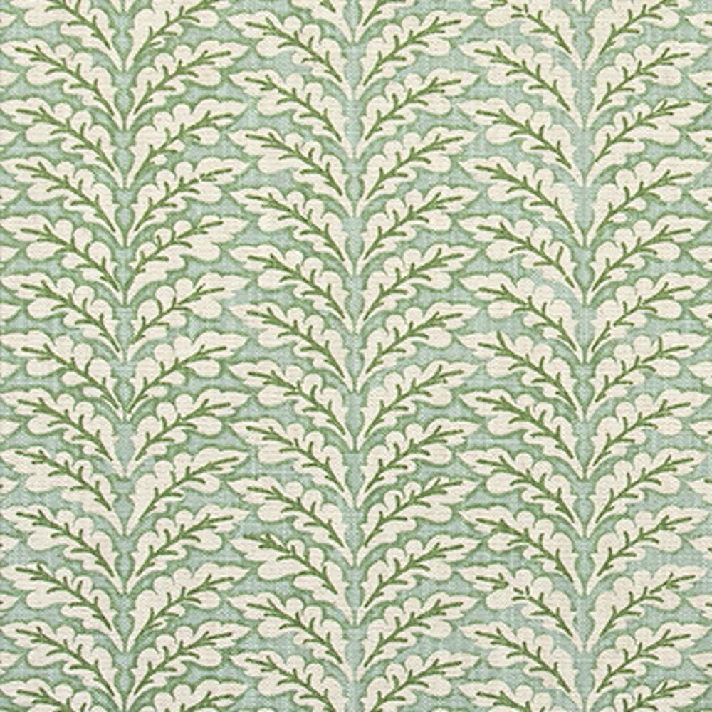 Tailored Crib Skirt in Spencer Tendril Green and Pale Blue on Slub Linen Natural
