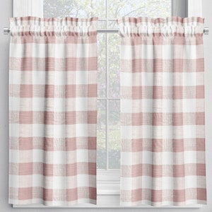 Tailored Tier Cafe Curtain Panels Pair in Anderson Blush Buffalo Check Plaid