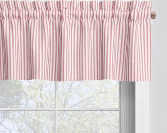 Tailored Valance in Classic Lipstick Red Ticking Stripe on White