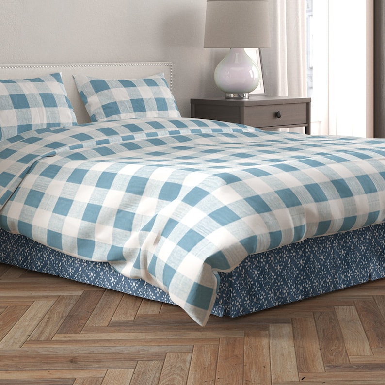 Tailored Bedskirt in Avila Prussian Blue Farmhouse Floral Etsy