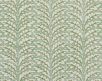 Tie-up Valance in Spencer Tendril Green and Pale Blue on Slub Linen Natural