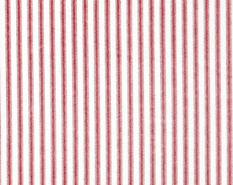 Tailored Bed Skirt in Classic Pompeian Dark Red Ticking Stripe on White