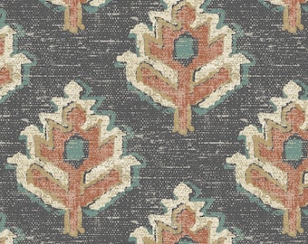 Tie-up Valance in Carter Clay Block Print Botanical Design- Small Scale