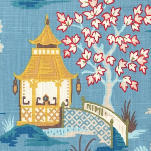 Empress Swag Valance in Shoji Azure Blue Oriental Toile, Multicolor Chinoiserie