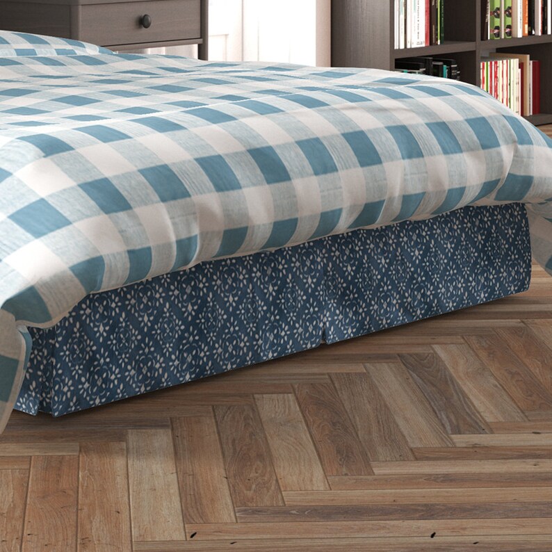 Tailored Bedskirt in Avila Prussian Blue Farmhouse Floral Etsy