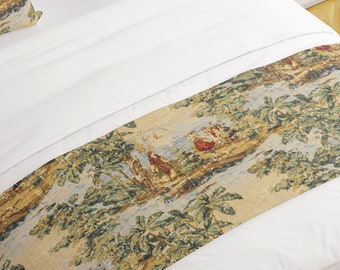 Bed Runner in Bosporus Billiard Renaissance Toile- Blue, Green, Gold, Red