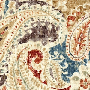 Tailored Bed Skirt in Pisces Sienna Brown Weathered Paisley- Large Scale- Brown, Teal Blue, TerraCotta