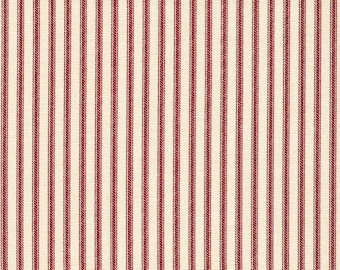 Shower Curtain in Berlin Red Ticking Stripe on Beige