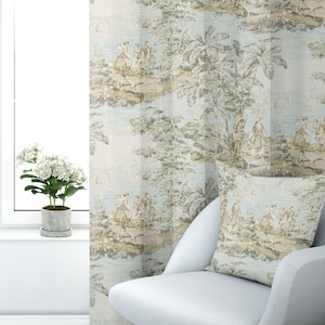 Rod Pocket Curtain Panels Pair in Bosporus Flax Renaissance Toile