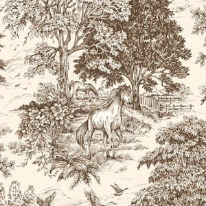 Pillow Sham in Yellowstone Driftwood Brown Country Toile- Horses, Deer, Dogs- Large Scale